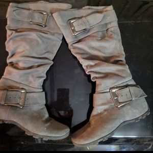Unr8ted Gray Suede Knee high dressy, buckle Boots
